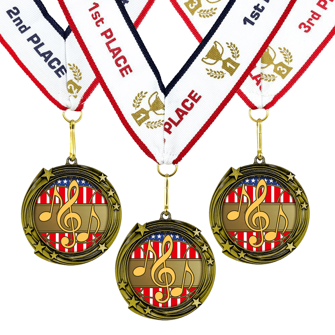 All Quality Music Swirling Stars Design Medals - 1st, 2nd, 3rd Place - 30 Piece Set (10 Pack)
