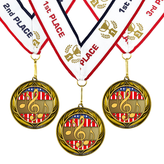 All Quality Music Wreath Design Medals - 1st, 2nd, 3rd Place - 3 Piece Set (1 Pack)