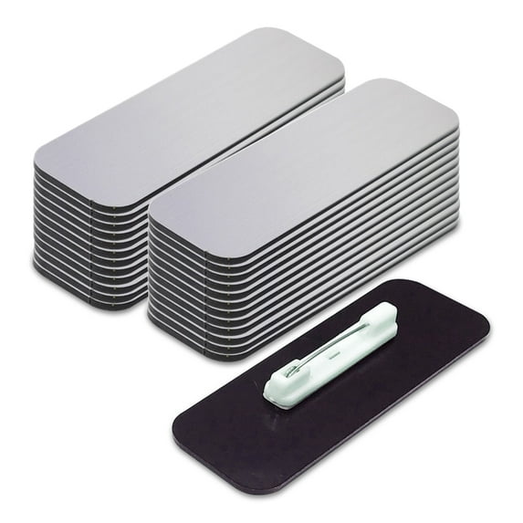 All Quality Name Tag/Badge Blanks - 25 Pack - Brushed Silver 1" X 3", Round Corners, Pin