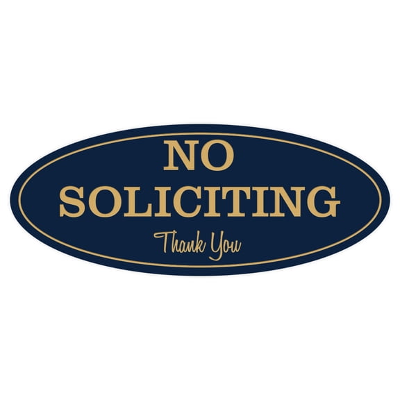 All Quality Oval No Soliciting Sign (Blue / Gold) - Medium
