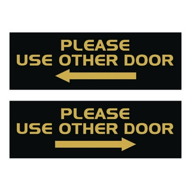 All Quality PLEASE USE OTHER DOOR Sign - (2 Pack) (Black / Gold) - Small 2" x 6"