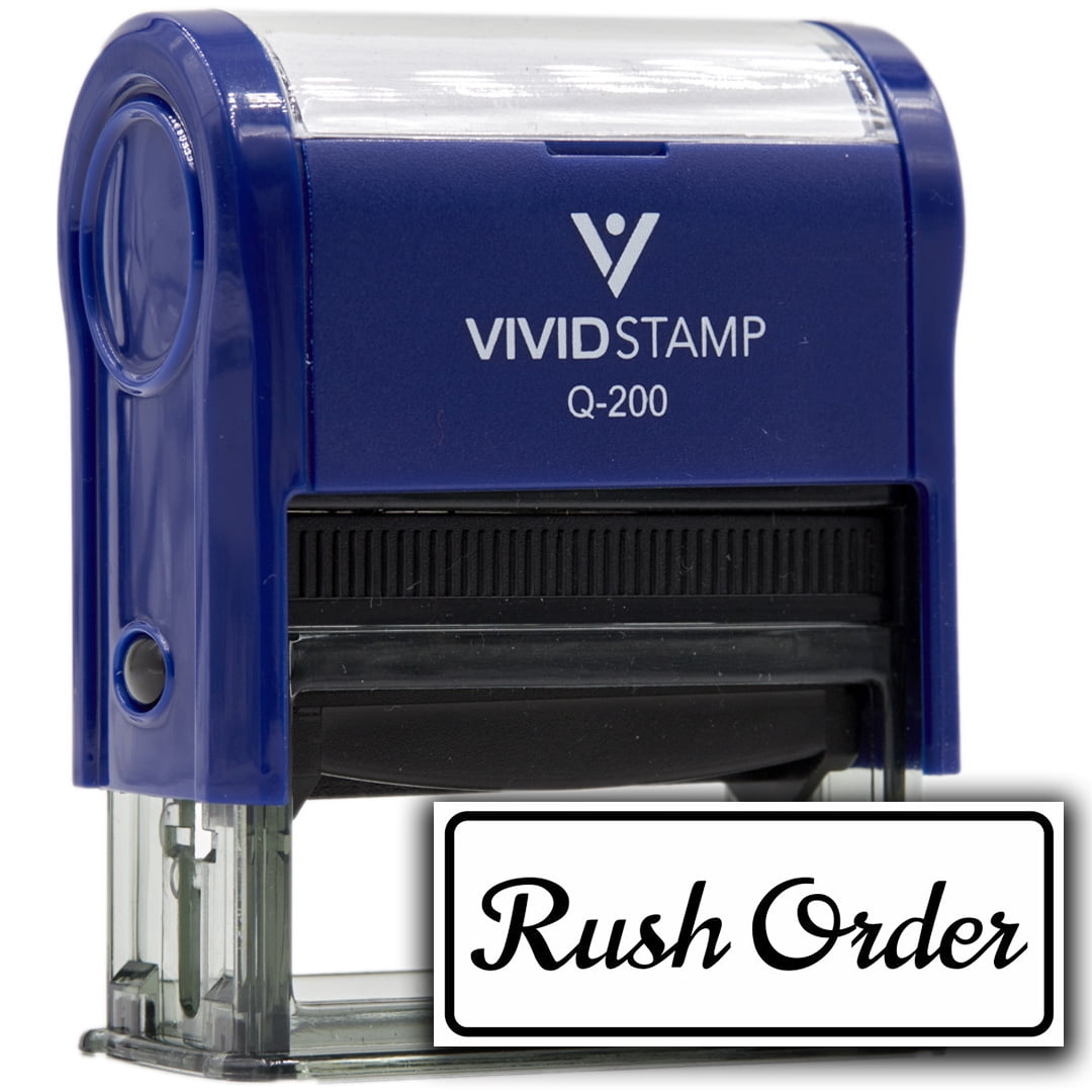 All Quality Rush Order Self-Inking Rubber Stamp | Business and Packaging Stamps (Blue Ink) - Q-200