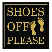 All Quality Shoes Off Please Square Wall Door Sign - Black/Gold (Small)