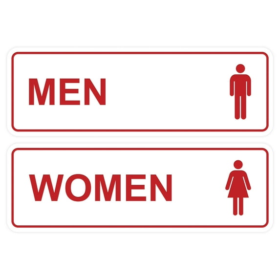 All Quality Standard Men Women Restroom Sign (Set of 2) - White / Red - Large