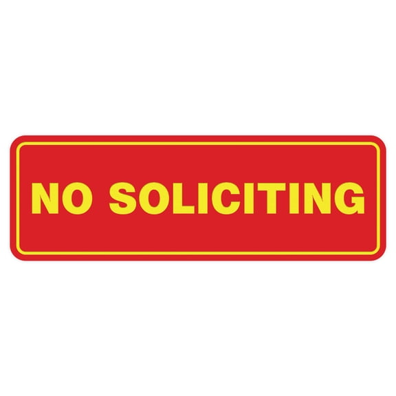 All Quality Standard No Soliciting Plastic Wall or Door Sign - Red / Yellow - Medium 2.5 X 7"