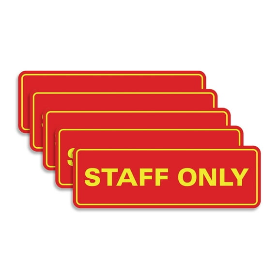 All Quality Standard Staff Only Wall or Door Sign | Easy Installation | Office Workplace Signs | Enhanced Security - Red/Yellow - Medium (5 Pack)