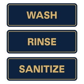 All Quality Standard WASH RINSE SANITIZE Set of 3 Bay Sink Signs - Restaurant & Commercial Kitchen Sink Signs - Easy to Install - Blue/Gold (Small)