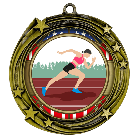 All Quality Stars Design Track and Field Medal (Female) | Competition | High Quality Metal Medal - 1st, 2nd, 3rd Place - 3 Piece Set (1 Pack)