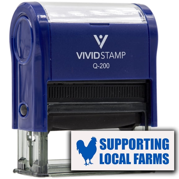 All Quality Supporting Local Farms Self-Inking Rubber Stamp | Handcrafted Products (Blue Ink) - Q-200