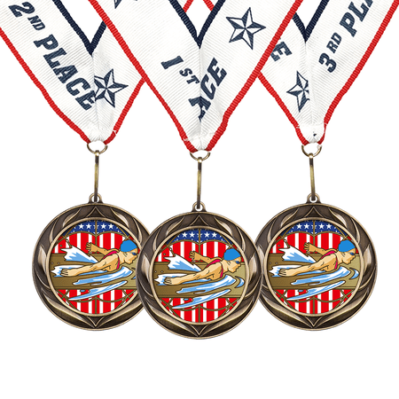 All Quality Swimming Gala Meet Event Awards Wreath Design Medals - 1st, 2nd, 3rd Place - 2 Pack (6 Medals)