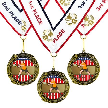 All Quality Tennis Swirling Stars Design Medals - 1st, 2nd, 3rd Place - 9 Piece Set (3 Pack)