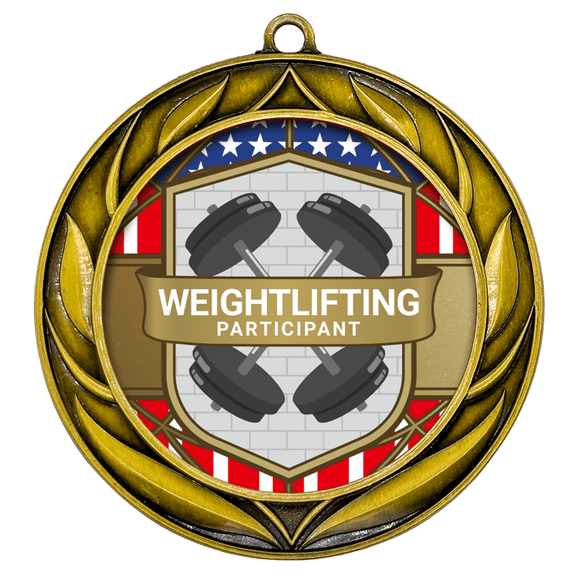 All Quality Wreath Design Weightlifting Medal - 1st, 2nd, 3rd Place - 9 Piece Set (3 Pack)