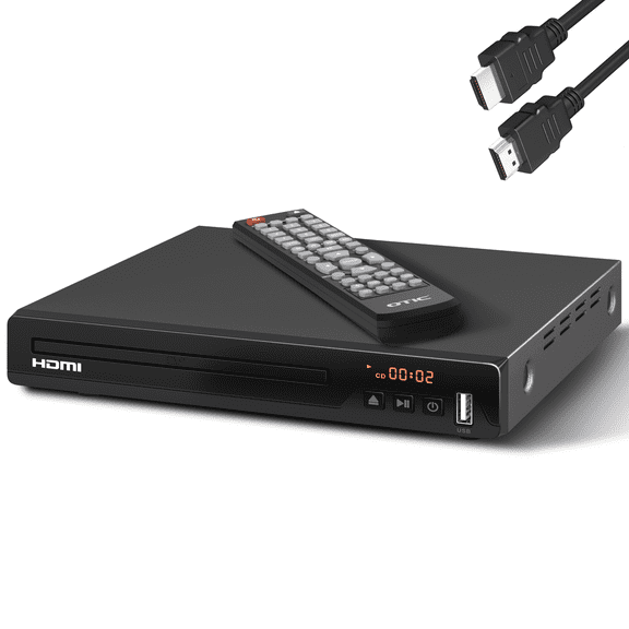 OTIC All Region DVD CD Player, Compact Metal Housing DVD Player with HDMI Output, USB Playback, Multi Format Disc Support and Remote Control for TV Home Stereo System