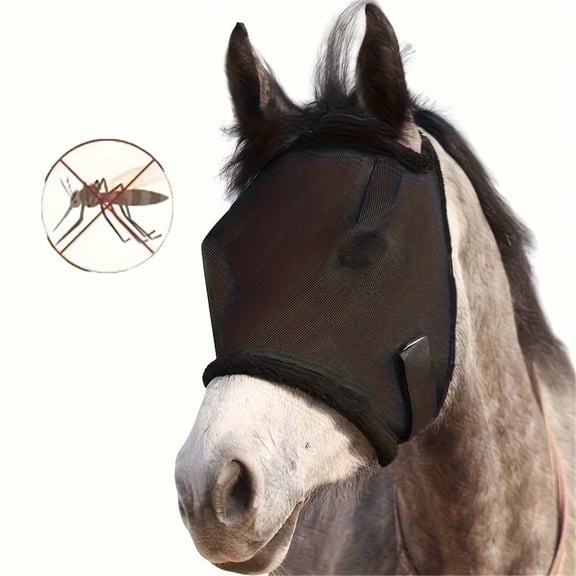 All Round Mesh Horse Fly Mask UV Protective with Padded Edging Black, Riding Equestrian Equipment for Horse