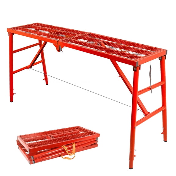 All-Rounder 5.7ft Foldable Scaffold Work Platform, 770 LBS Capacity Portable Bench for High Reach Home Repairs, Red