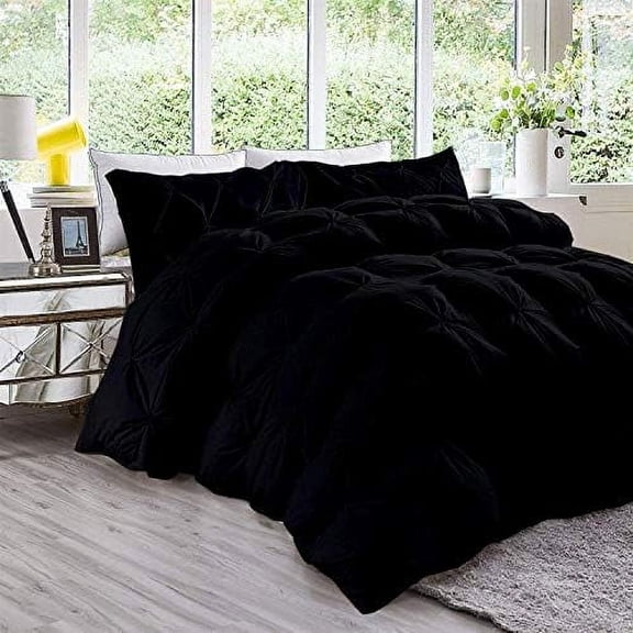 All-SeasoN 500 gsm bLACK gOOSE dOWN 5 pIECES qUILED pINCH pLEATED cOMFORTER sET (cOMFORTER + 4 pILLOW cASES) 1000 sERIES eGYPTIAN cOTTON dUVET iNSERT pERFECT oVERSIZED kING
