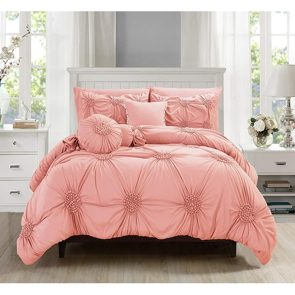 All Season 10-PIECE Bed in a Bag Sun Flower Collection Comforter Set Wrinkle Resistant Silky-Soft Includes Bed Sheet Set, King/CalKing , Dusty Rose