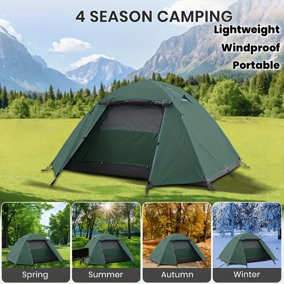 All-Season 2-Person Tent | Waterproof, Windproof & Breathable Lightweight, Portable & Easy To Set Up -Outdoor Camping Essential - Army Green