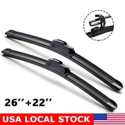 All Season 26"&22" Windshield Wipers Pack of 2, Automotive Replacement Front Windshield Wiper Blades J-HOOK Bracketless OEM QualityBlack