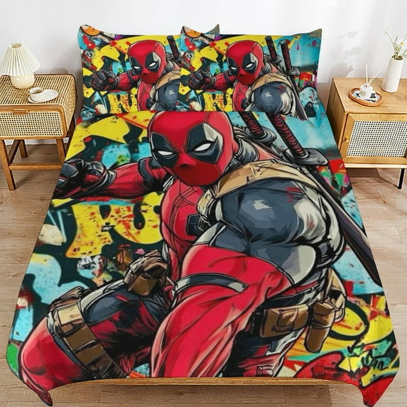 All Season 3-Piece Bedding Comforter Set Deadpool Duvet Cover with 2 Pillowcase 79"x90"