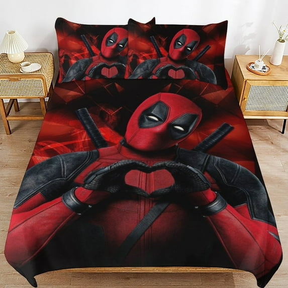 All Season 3-Piece Bedding Comforter Set Deadpool Duvet Cover with 2 Pillowcase 86"x70"
