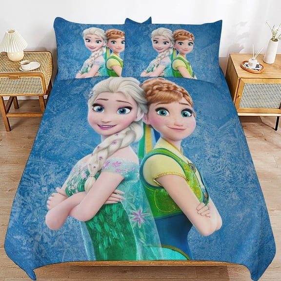 All Season 3-Piece Bedding Comforter Set Frozen Cartoon Duvet Cover Twin Bed with 2 Pillowcase 102"x90"