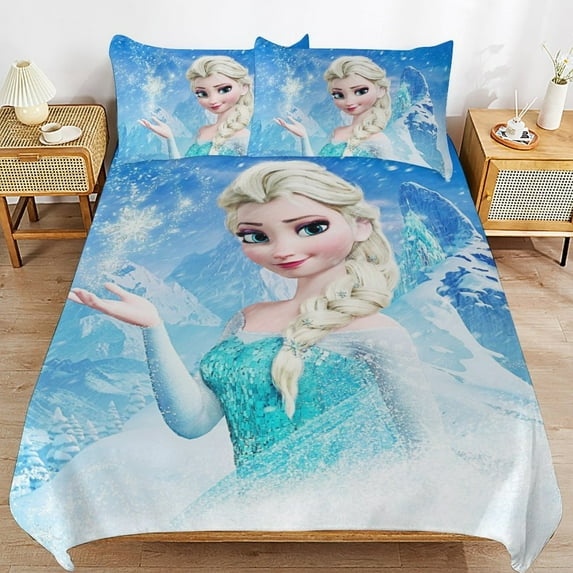 All Season 3-Piece Bedding Comforter Set Frozen Cartoon Duvet Cover Twin Bed with 2 Pillowcase 79"x90"