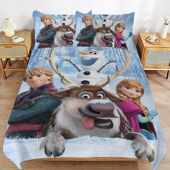 All Season 3-Piece Bedding Comforter Set Frozen Cartoon Duvet Cover Twin Bed with 2 Pillowcase 86"x70"
