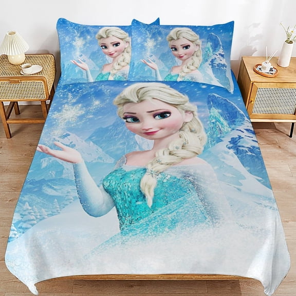 All Season 3-Piece Bedding Comforter Set Frozen Cartoon Duvet Cover Twin Bed with 2 Pillowcase 86"x70"