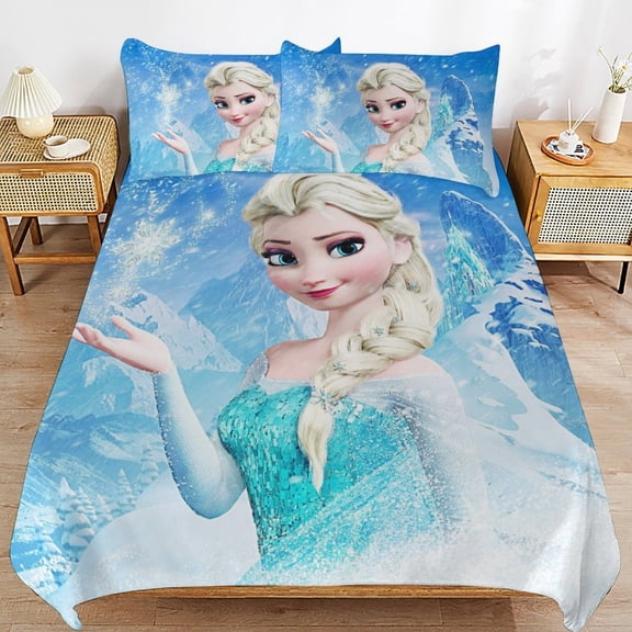 All Season 3-Piece Bedding Comforter Set Frozen Cartoon Duvet Cover Twin Bed with 2 Pillowcase 90"x90"