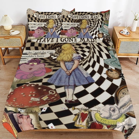 All Season 3 Pieces Alice in Wonderland Bedding Comforter Set Quilt Cover with 2 Pillowcase 79"x90"