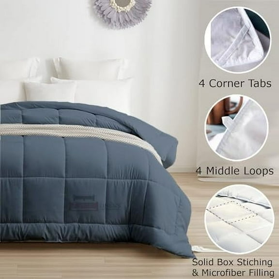 All-Season Down Alternative Comforter | Oversized Queen 98 x 98 Size 1 - Piece | Microfiber Quilt Duvet Insert with 6 Corner Tabs, Ultra Soft Lightweight & Fluffy | Lake Blue