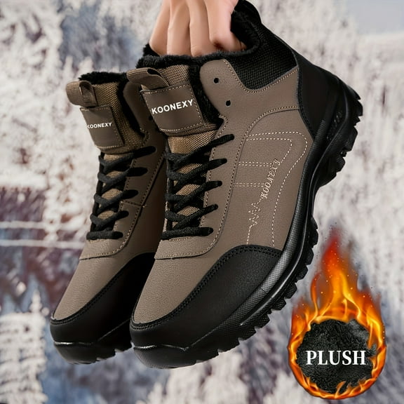 All-Season Ankle-High Snow Boots - Heavy-Duty Upper & PVC Traction Tread, Brown/Black Rugged Winter Boots for Ice, Snow, Mud,, Trekking - Adjustable Lace-Up Outdoor