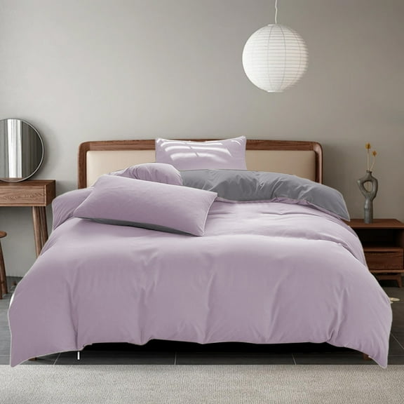 All-Season Bedding Set - 4-Piece, Washable, Solid Color, Bed Sheet, Duvet Cover, and Pillowcases - Purple