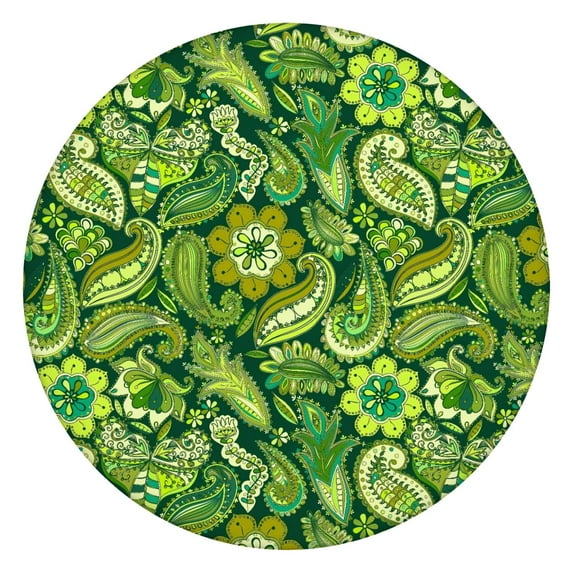 All-Season Boho Floral Tablecloth 44 Inch Round, Elastic for Outdoor Use, Durable Fabric