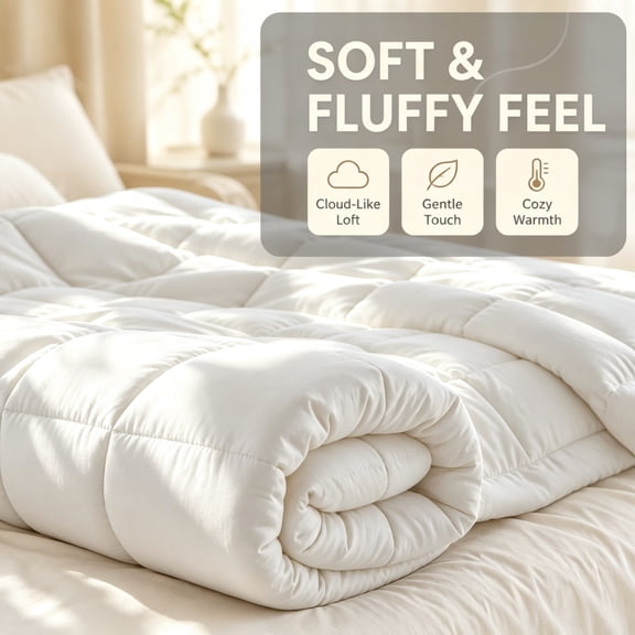 All Season Box Stitched Down Alternative Comforter - Soft Spandex Blend Fabric, Lightweight Polyester Fill, Machine Washable Bedding