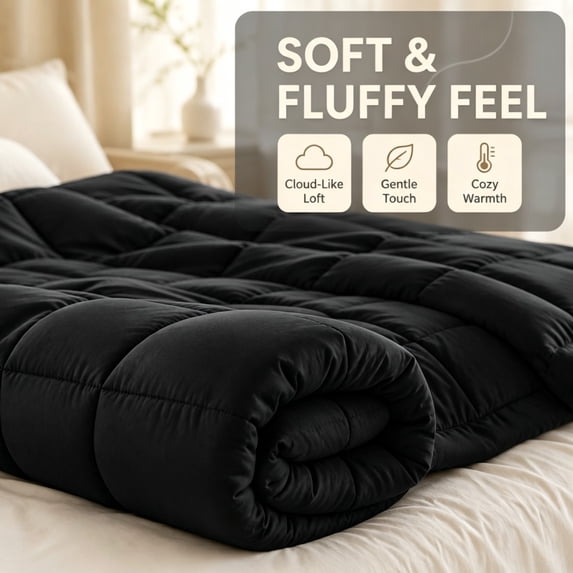 All Season Box Stitched Down Alternative Comforter - Soft Spandex Blend Fabric, Lightweight Polyester Fill, Machine Washable Bedding