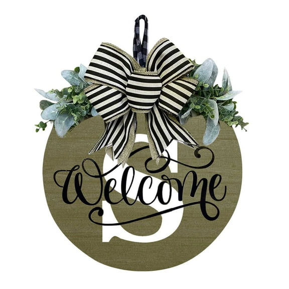 All-Season Decorative Front Door Wreath Hanging Sign with Customizable Letter Welcome Plaque Home Entryway Decor
