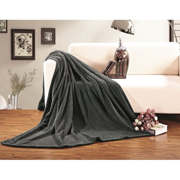 Elegant Comfort All Season Coral Fleece Blanket, King/Cal King, Gray