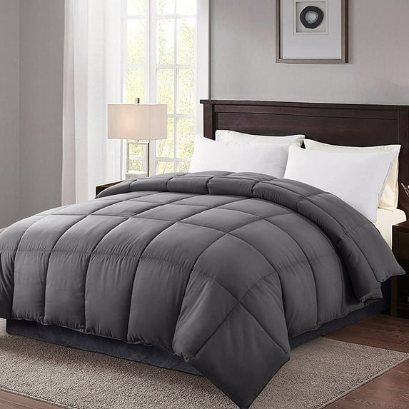 All-Season Full Size Soft Quilted Down Alternative Comforter Reversible Duvet Insert with Corner Tabs, Dark Grey(82"x86")