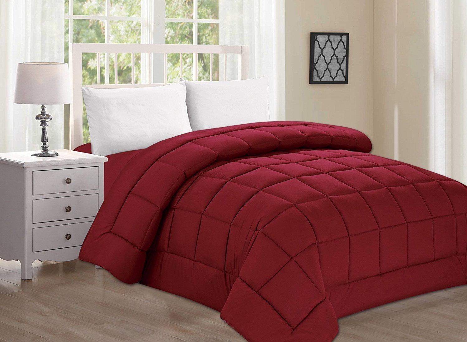 All Season Goose Down Alternative Double-Fill Comforter -, Full/Queen Burgundy