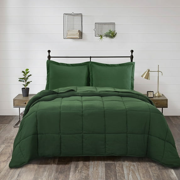 All Season Green 3 Piece King Size Down Alternative Comforter Set with Corner Tabs
