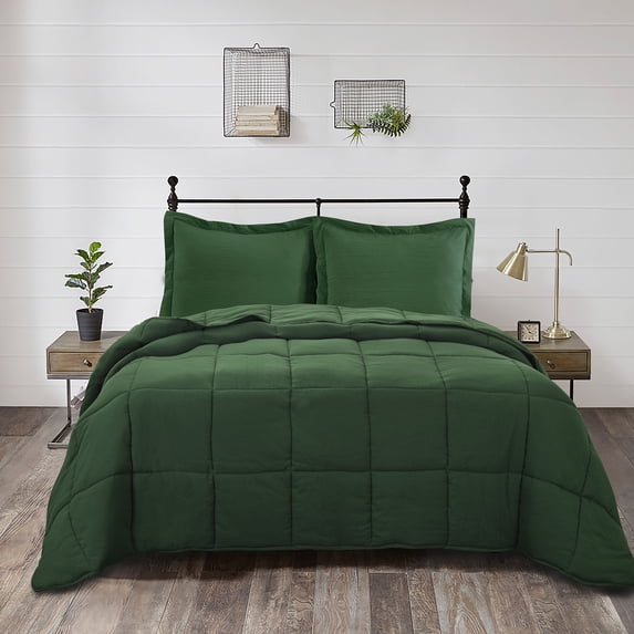 All Season Green 3 Piece Queen Size Down Alternative Comforter Set with Corner Tabs