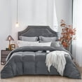 thumbnail image 1 of All Season Grey King Size Down Alternative Comforter,Soft Lightweight Quilted Hypoallergenic Duvet Insert with Corner Tabs,Machine Washable Dobby Stripe Bedding Comforter 106x90inches, 1 of 3