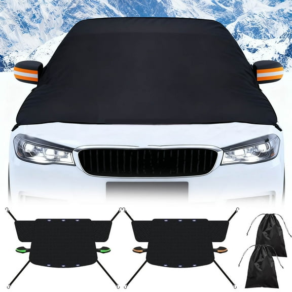 All-Season Half-Cover Car Snow Shield - 99.7*46.1in Universal Fit Car Cover for Snow, Sun, Dust Protection, Durable Weather-Resistant Material, Easy to Install & Store, for Vehicle Care, Green