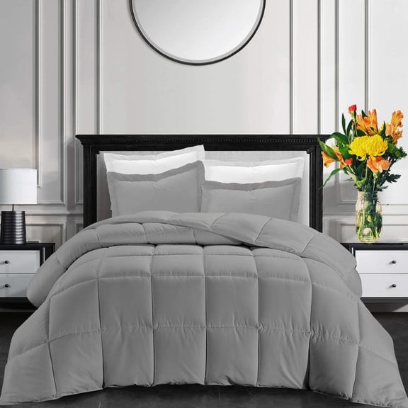 All-Season High Tc Box Comforter Twin/Twin XL Sized 68 by 90 inch Silver Grey Solid, 3 Piece Soft Quilted Box Stitched Box Comforter Set 800 TC 100% Egyptian Cotton