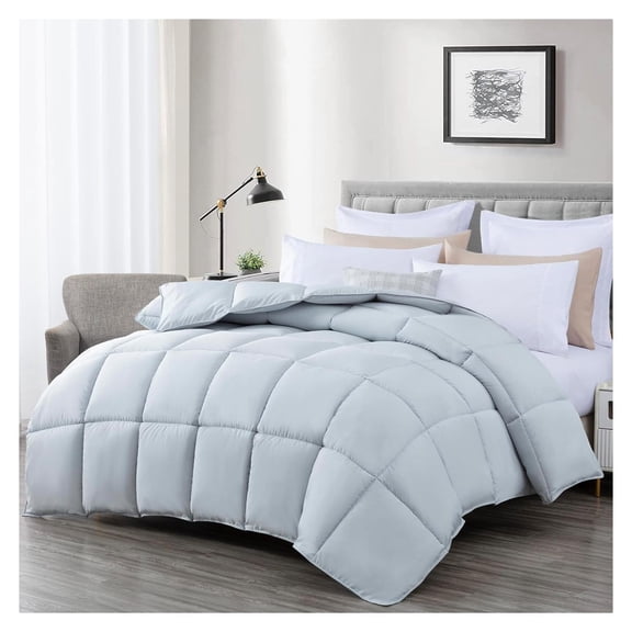 All Season King Size Down Comforter - Plush Microfiber Fill - Box Stitch Quilted - Duvet Insert with Corner Tabs (Cal King/King, Silver Gray)