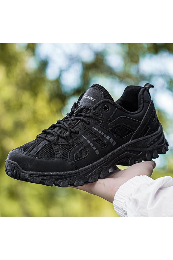 & All-Season Low-Top Hiking & Running Shoes - Heavy-Duty Tread Traction, Breathable Fabric Upper & Rubber Sole, Black/Grey Trekking Sneakers for Outdoor, Trail, Urban - Unisex Casual Athletic Footwea