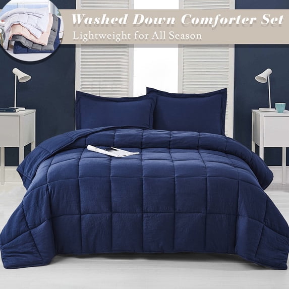 All Season Navy 3 Piece Twin Size Down Alternative Comforter Set with Corner Tabs