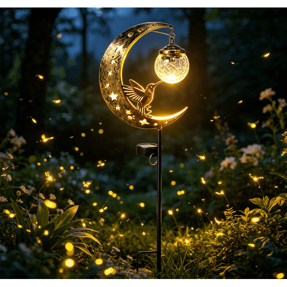 All-Season Outdoor Use, 2026 Solar Lights, Metal Crescent Hummingbird Light, Durable garden decor for outside, Beautiful LED ornament for Pathway & Courtyard